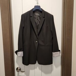 Like New Banana Republic long and lean black 1-button blazer sz 16 washable wool